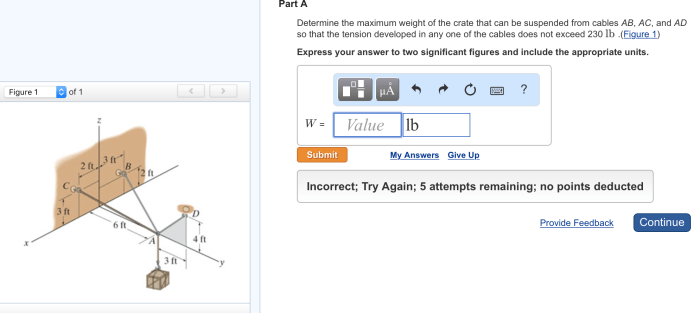 Tension ab maximum crate determine weight cables solved transcribed text show suspended ad ac
